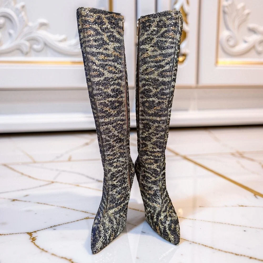 Betsey Johnson NWT Stunning Leopard Print Rhinestone Embellished Boots (SH278) - Picture 2 of 11